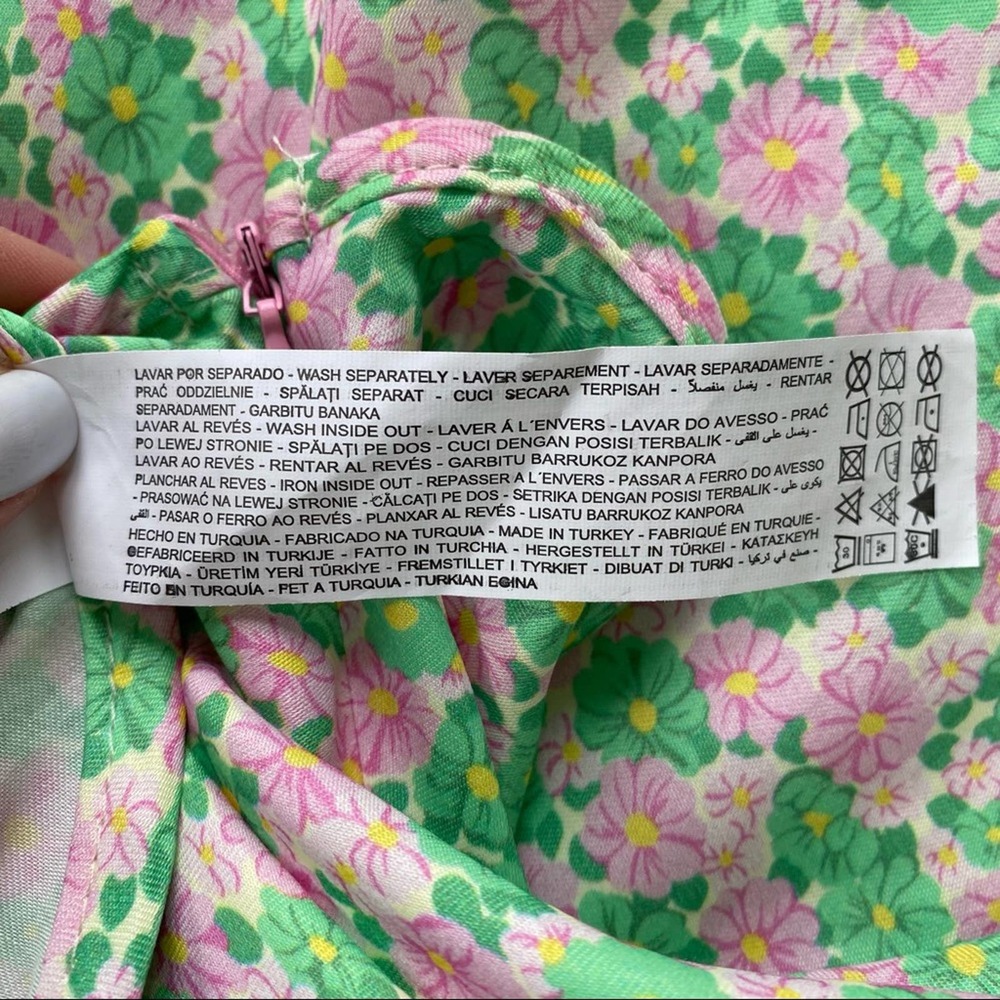 NEW Zara Satin Effect Matching Set Green Pink Floral Size S / M - Picture 8 of 11